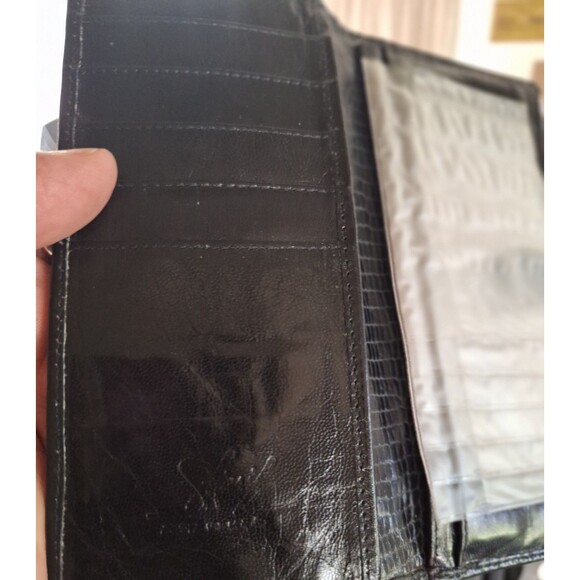 Vintage Genuine Leather SHARIFF Black Patchwork Bi-fold Wallet Flap Embroidered - Picture 6 of 8